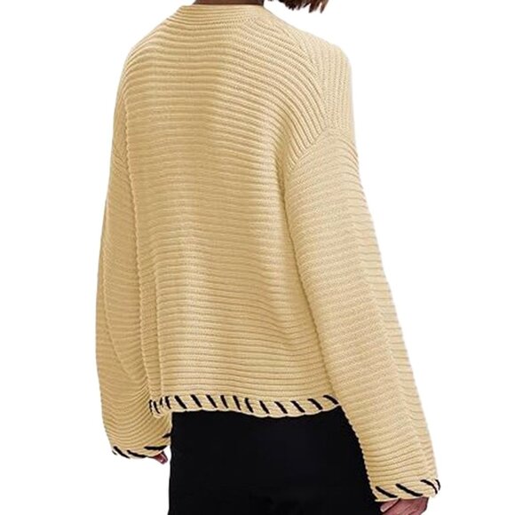 Women's Cropped Cardigan Sweater Bell Sleeve Chunky Open Front Apricot Size XL - Picture 3 of 5